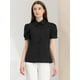 thumbnail image 3 of Camisa abotonada de trabajo con cuello vuelto y manga farol para mujer Negro XL, 3 of 5