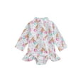 thumbnail image 2 of Aojekbee Little Girls Summer Swimwear Beachwear Long Sleeve High Neck Zip Up Floral Bathing Suit, 2 of 10