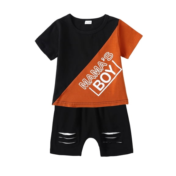 4T Baby Boys Clothes 5T Boys 2PCS Summer Outfits Set Color-blocked Toddler Boys Short Sleeve Top Shorts Set Black