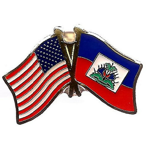 Pack of 50 Haiti & US Crossed Double Flag Lapel Pins, Haitian & American Friendship Pin Badge