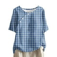 thumbnail image 2 of Yuwull Going Out Tops For Women Tops For Women Trendy Women Plus Size Striped Printed Blouse Short Sleeve Faux Cotton Linen Round Neck Blouse Shirt, 2 of 5