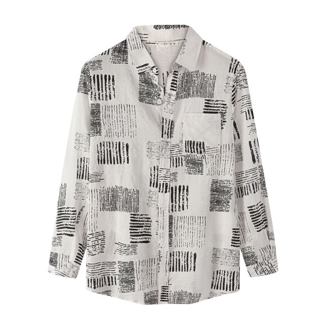 Camisa casual de solapa a rayas de moda para hombre Pompotops oipoqjl27560