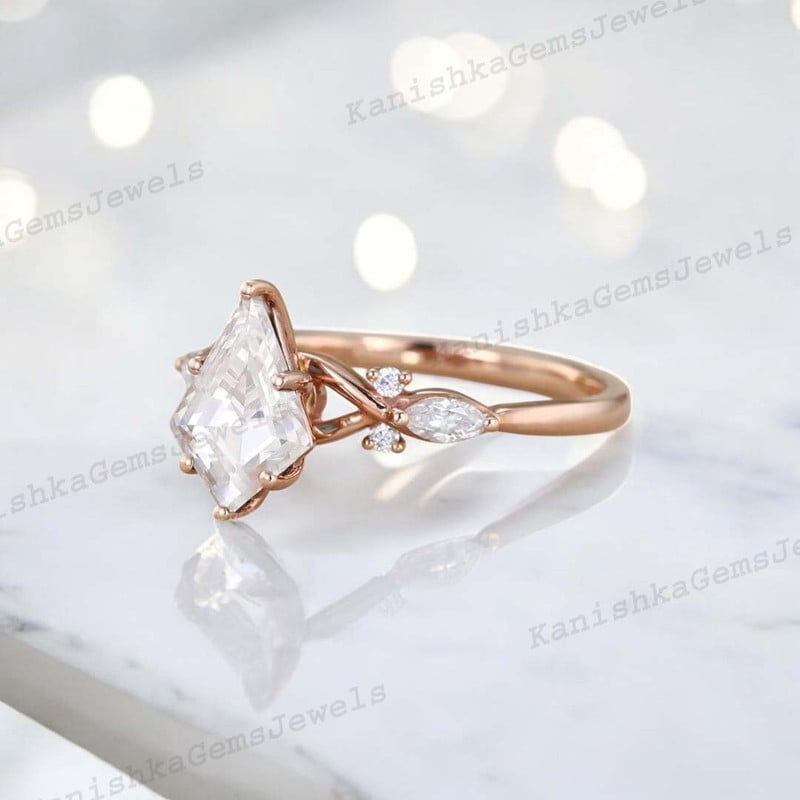 KANISHKAGEMS&JEWELS 2Ct 9x7mm / Moissanite Promise Ring CZ Diamond Twig Women Jewelry Birthday Gift For daughter Rose Gold Engagement Ring