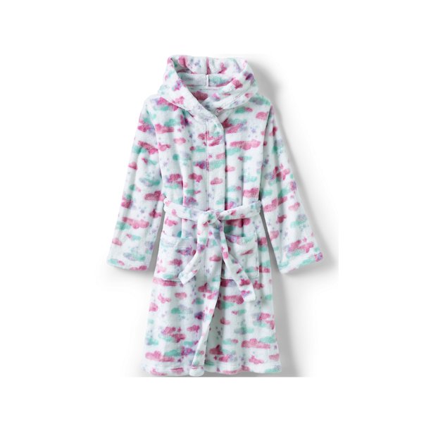 Lands' End Kids Fleece Hooded Robe 4 White Multi Clouds