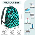 thumbnail image 5 of Cyan and Black Wavy Checkered Pattern Backpack for School, Cute School Bag with Adjustable Shoulder Straps and Padded Back, 16.9"x12.6"x5.9", 5 of 5
