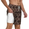 thumbnail image 2 of Sigee Brown Gold Grid Print Mens Swim Trunks with Compression Liner Quick Dry Swim Stretch Beach Shorts with Pockets,S-3XL, 2 of 7