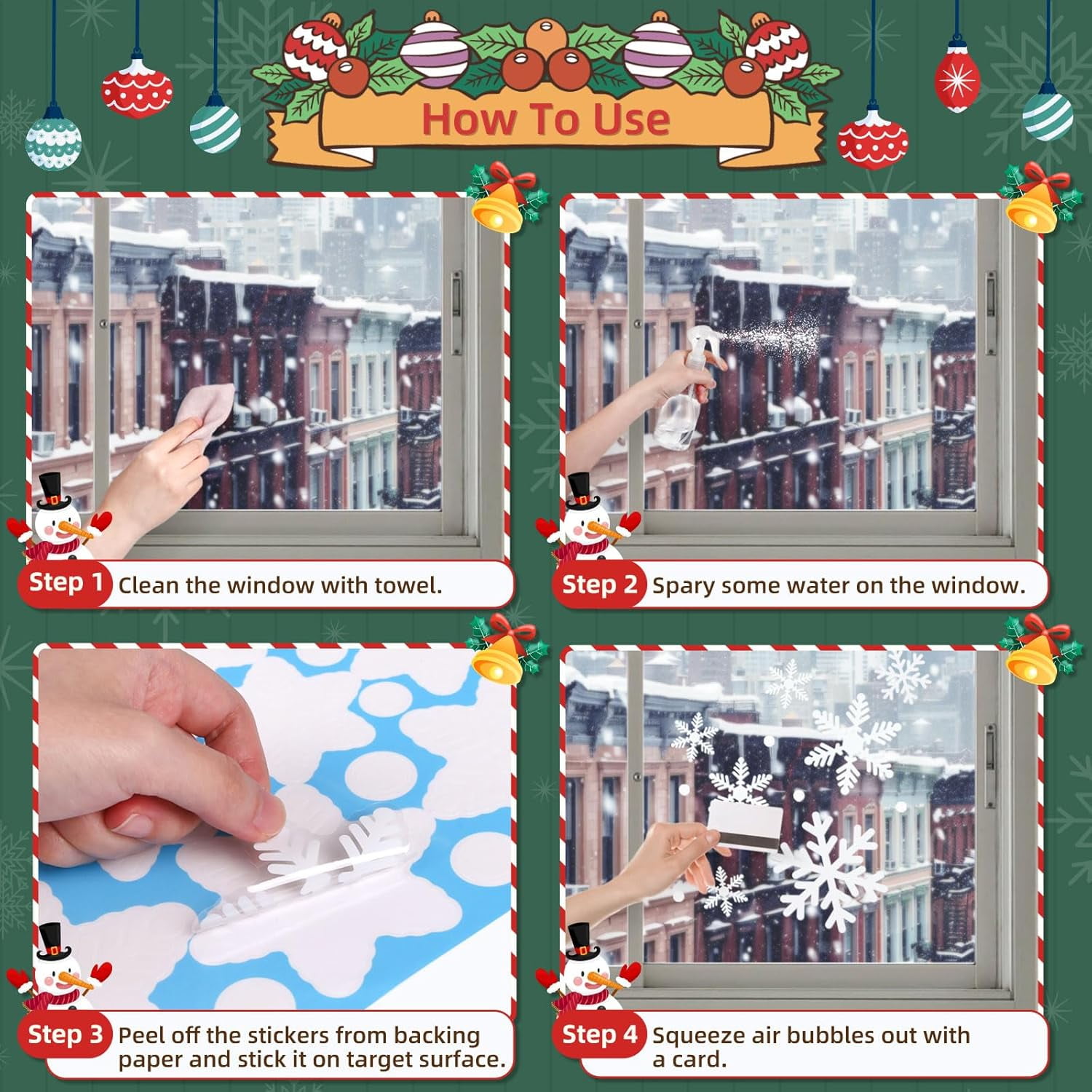 Kesoto 96PCS Christmas Decoration Snowflake Window Clings Glueless PVC Wall Stickers for Windows Glass for Christmas New Year Winter Party, 9 Sheets