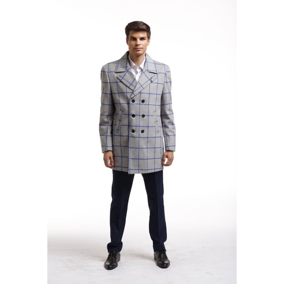 Elie Balleh Grey Royal Grey Plaid Men Coats