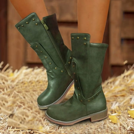

Akiihool Boots for Women With Heel Women s Embroidered Western Cowboy Boots Mid Calf Fashion Festival Boots for Women (Green 9)