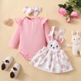 thumbnail image 4 of LAPAKIDS Baby Clothes for Girls 0-3 Months Long Sleeve Romper Tops + Bunny Suspender Skirt + Headband 3PCS Outfits, 4 of 7