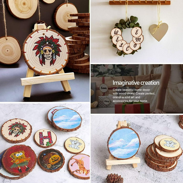 Wood Slices Kit with Hole Wooden Circles Tree Slices for Arts and Crafts