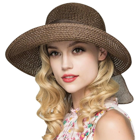 Coofit Women Straw Hat Wide Brim Bowknot Beach Hat Sun Protection Hat for Summer