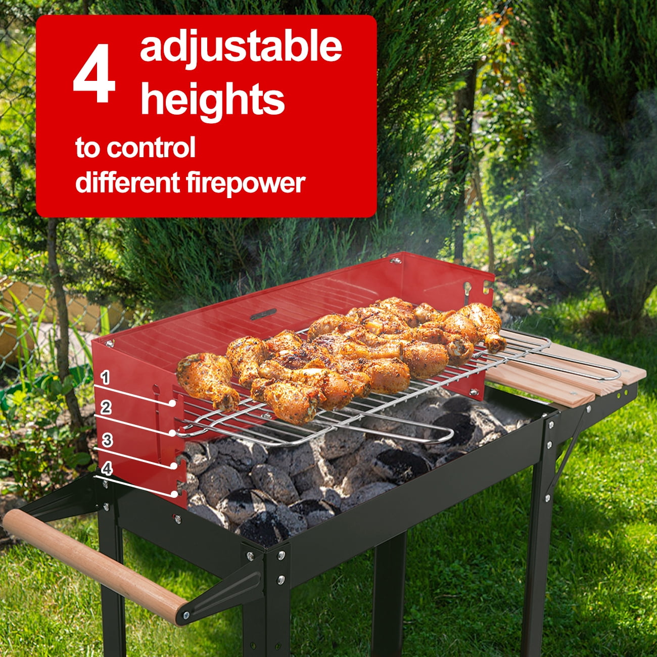 Linsen-outdoors Charcoal Grill Square BBQ Grill For Outdoor Camping Portable Barbecue Grill Patio Cooker Red