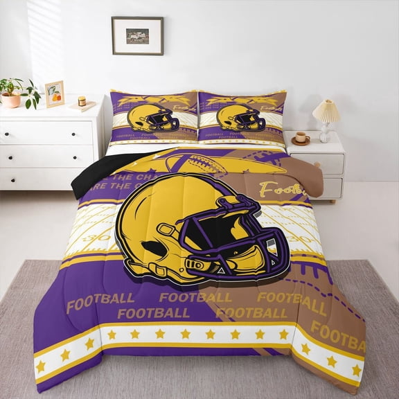 Erosebridal Sports Bedding Sets Twin with Comforter Teens, American Football Duvet Insert, Purple Orange, Minnesota, Reversible 2-Piece, Super Cozy