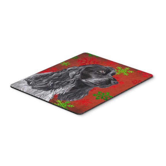 "Black Cocker Spaniel Red Snowflakes Holiday Mouse Pad Hot Pad or Trivet"