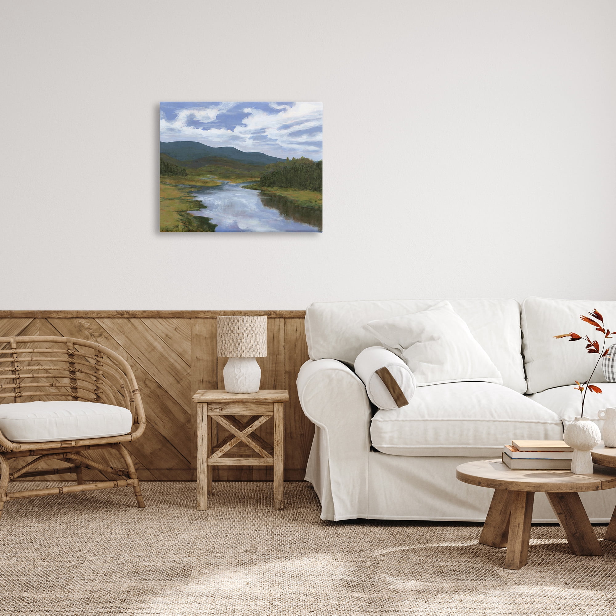 Stupell Industries Cloudy River Landscape Landscape Painting Gallery Wrapped Canvas Art Print Wall Art, 30 x 24