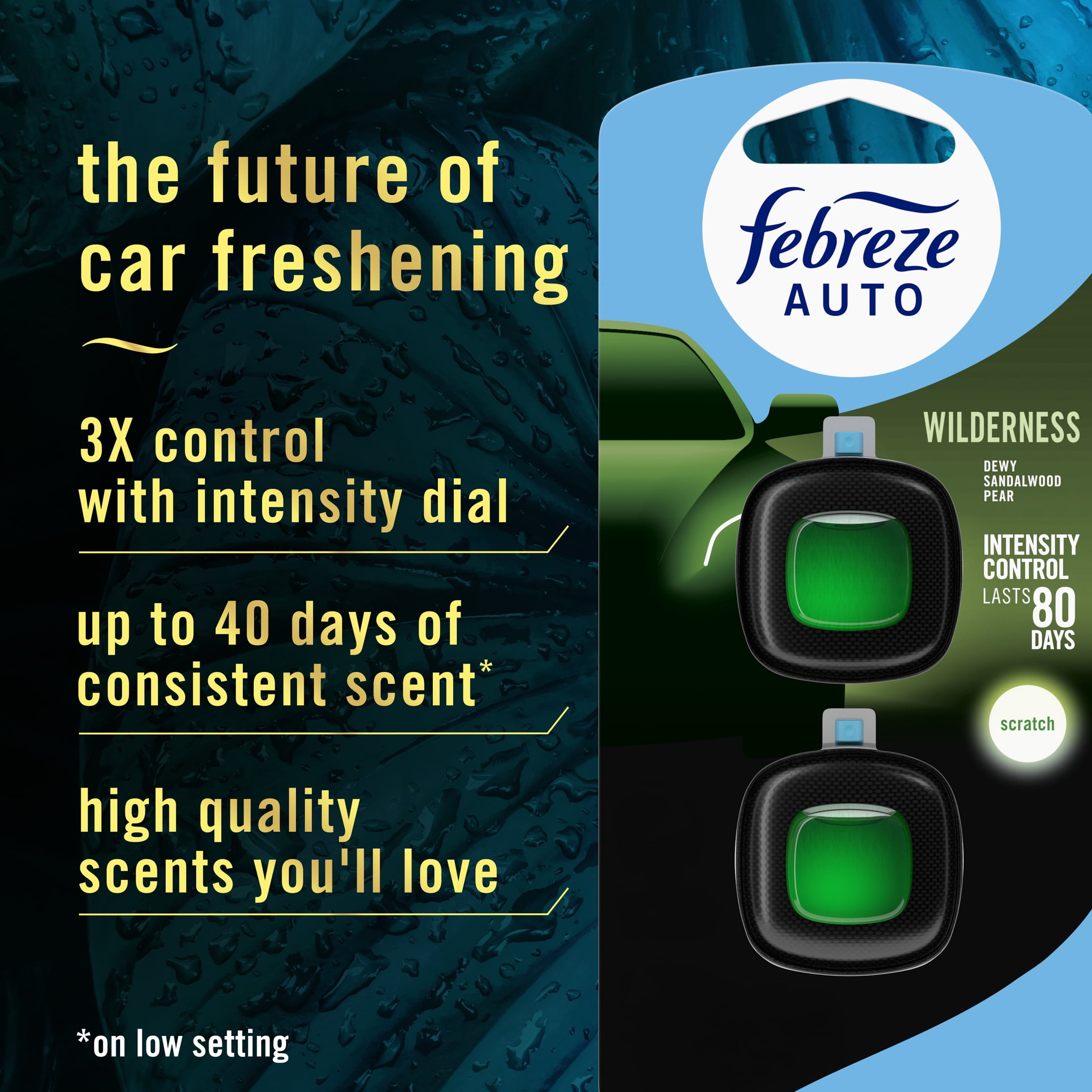 (2 pack) Febreze AUTO Car Air Freshener, Odor-Fighting Car Vent Clip, Wilderness, 2 Count