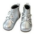 thumbnail image 2 of SYMSHOES Girls Silver Ankle Boots with Bow, Side Zipper Easy On Off, Comfortable PU Shoes for Kidss 2-10 Years, US Size Round Toe,Size 27, 2 of 6