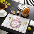 thumbnail image 3 of Happy Easter Placemats Set of 4, Rabbits Bows Spring Tulips Eggs Pastoral Placemats for Dining Table, Place Mats for Kitchen Tabletop, Waterproof Wipeable Dining Table Mats Set, 3 of 9