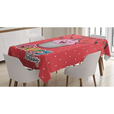 Ambesonne Cartoon Tablecloth Rectangular Table Cover, Pink Cupcake Bow, 60"x90", Multicolor