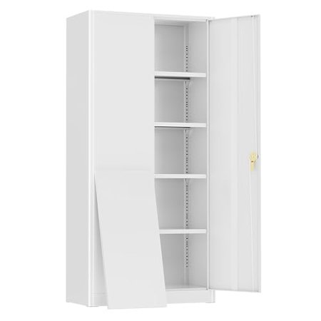 Incbruce 72” Metal Storage Cabinet, Locking Steel Storage Cabinet with 2 Doors and 4 Adjustable Shelves, Tall Lockable Tool Storage Cabinet for Garage, Home, Office (White)