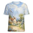 thumbnail image 5 of Lighthouse Sunrise Coast Scenery Pale Blue Tan Women's Short Sleeve Tops Casual Blouses T Shirt, 5 of 6