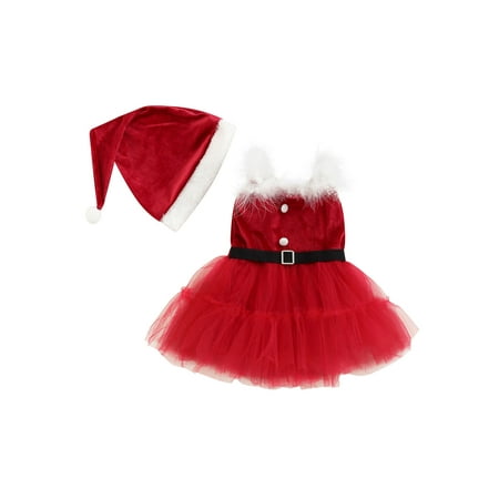 

Bagilaanoe Newborn Baby Girl Christmas Dress Red Sleeveless Sling A-line Princess Dresses + Christmas Hat 6M 12M 18M 24M Infant Patchwork Tulle Skirt
