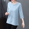 thumbnail image 2 of FRSASU T-Shirts for Women - Short Sleeve Basic Tees Solid Color Soft Crew Neck Loose Trendy Summer Casual Tops Blue, 2 of 7