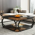 thumbnail image 1 of Table Basse Carrée avec 2 Niveaux, 40 Pouces Table Basse de Ferme avec Étagère de Rangement en Bois, 1 of 5
