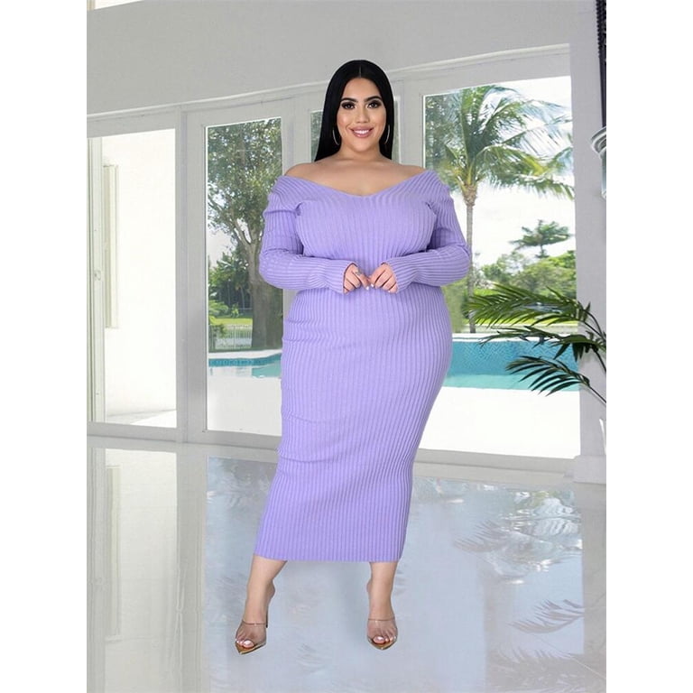 Ladies Knitted Sweater Dress Midi Dress Long Sleeves Chic and