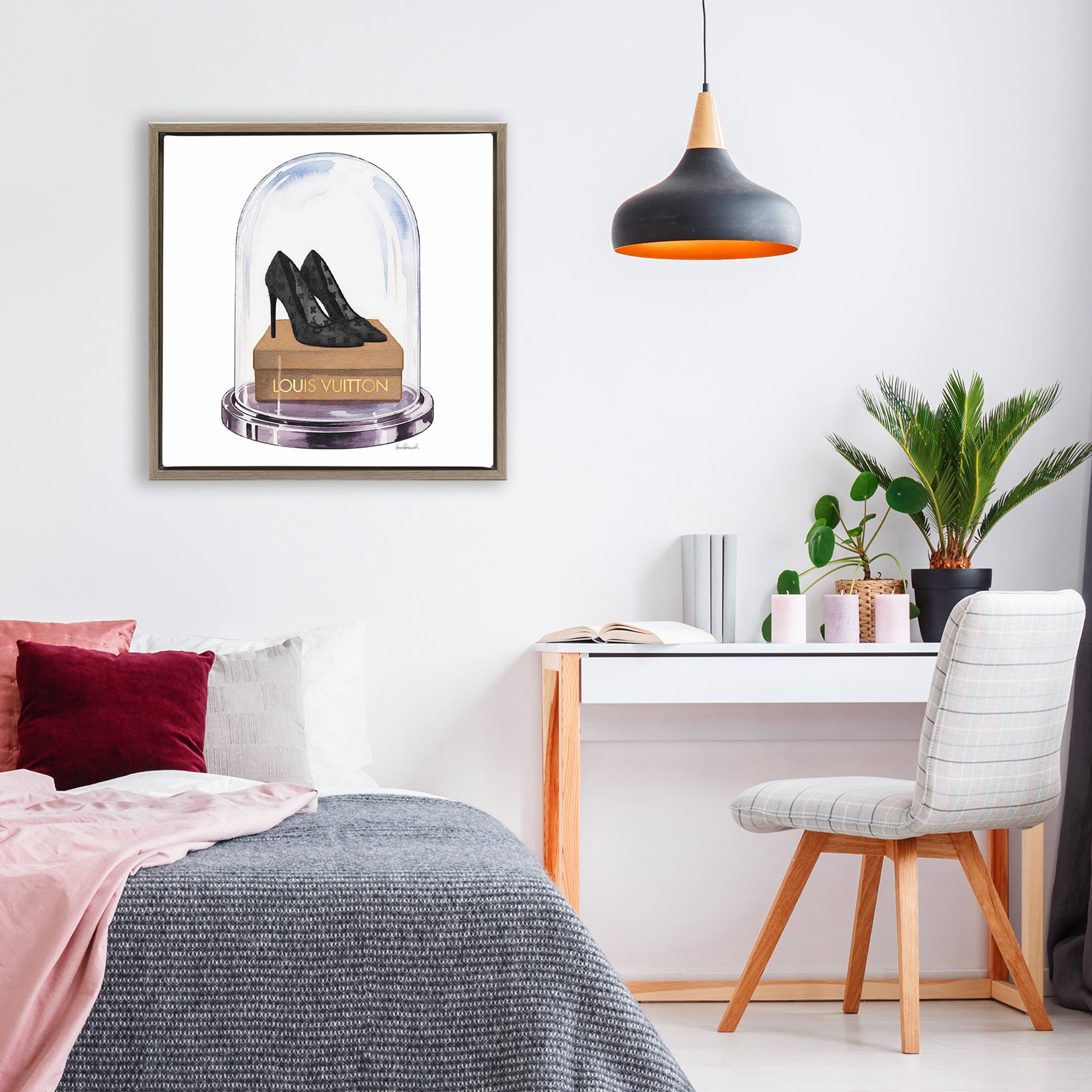 Stupell Industries Black Heels in Bell Jar Brown Framed Floater Canvas Wall Art, design by Amanda Greenwood