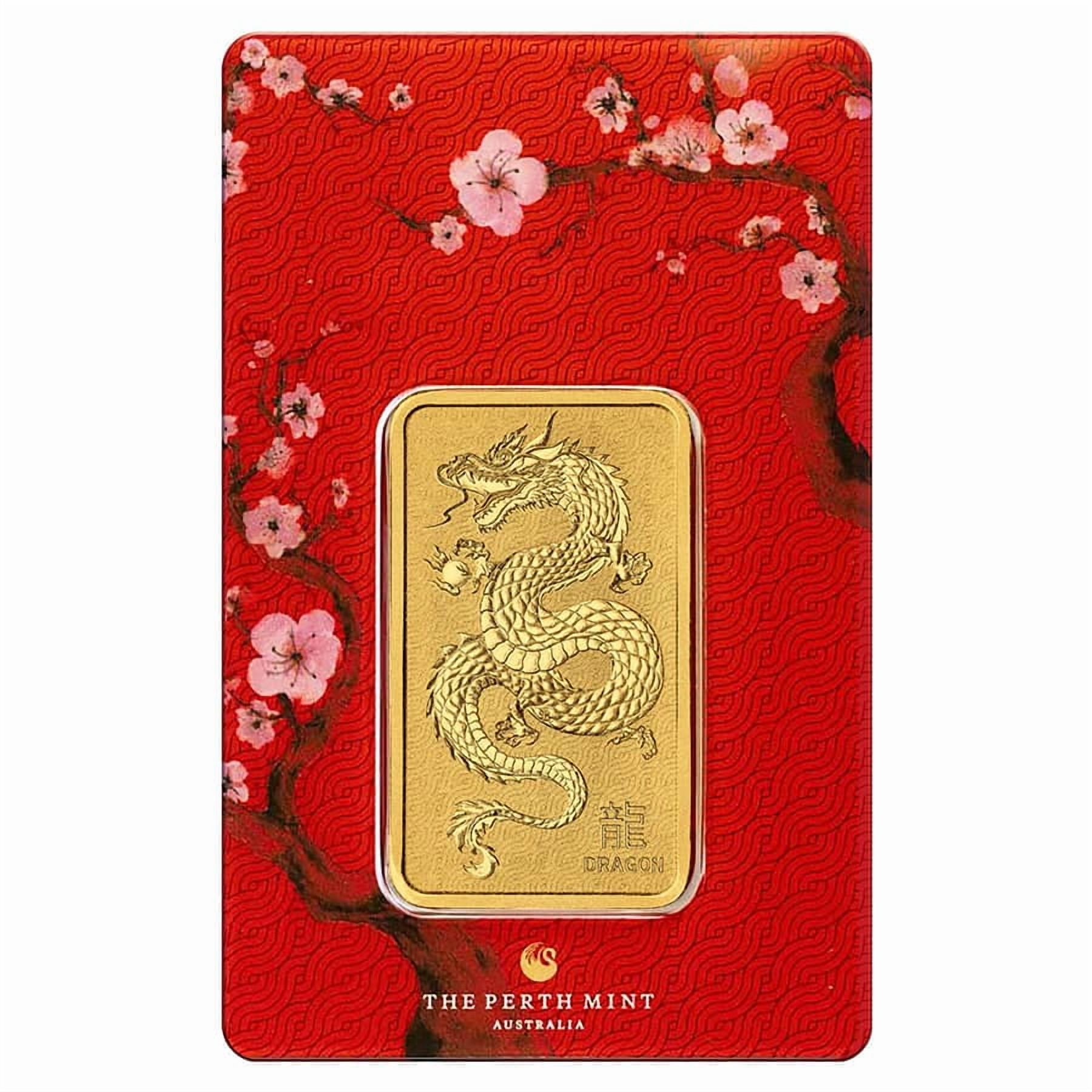 1 oz Perth Mint Lunar Year of the Dragon Gold Bar .9999 Fine (in Assay)