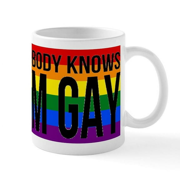 CafePress - Nobody Knows I'M Gay Mugs - 11 oz Ceramic Mug - Novelty Coffee Tea Cup