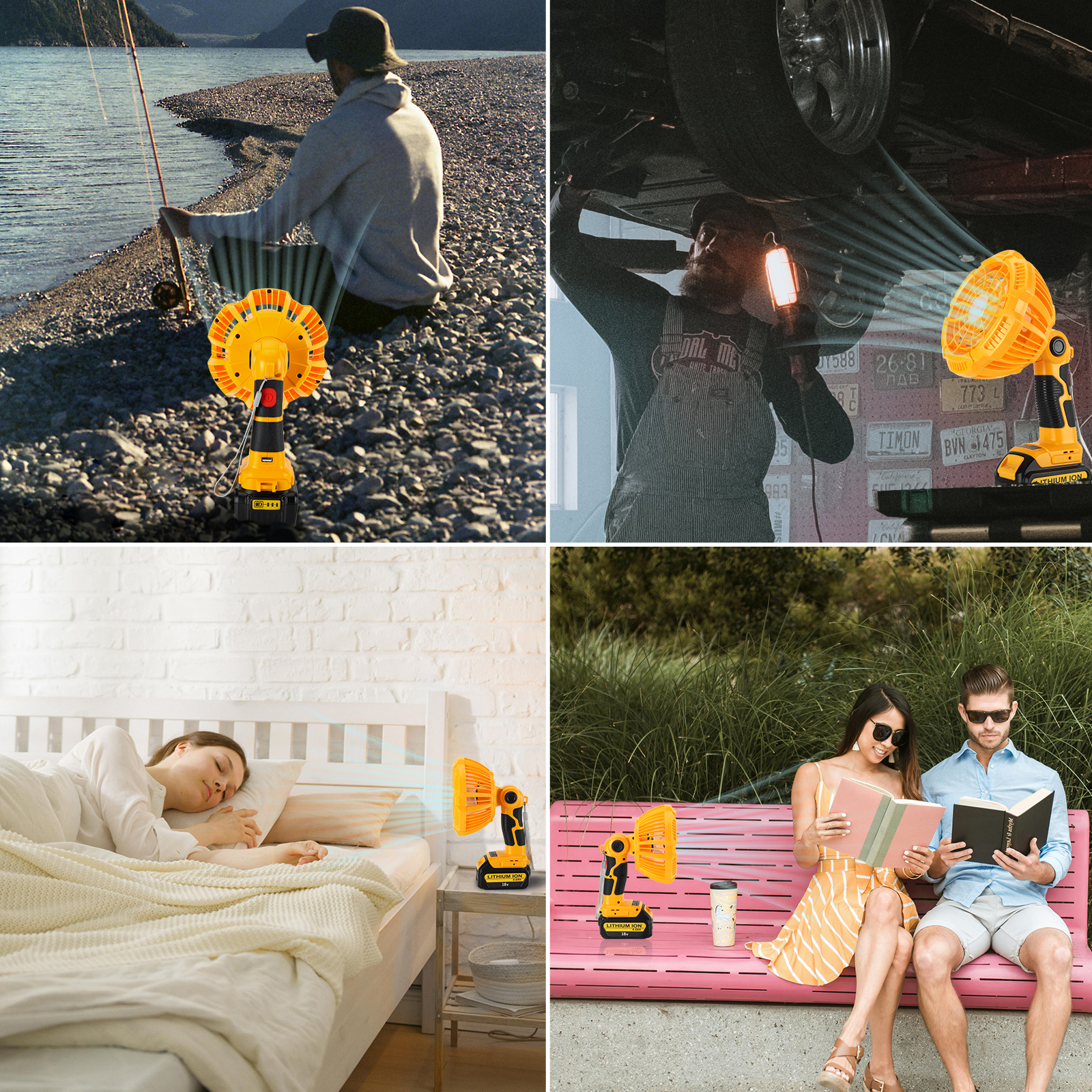 Outdoor Portable Camping Fan with Light,for Tent Hiking Fishing Travel, 3 Modes Brightness and Wind Speed, Powered by Dewalt 18V/20V Li-ion Battery BCD606 DCB205 DCB609 DCB204etc.