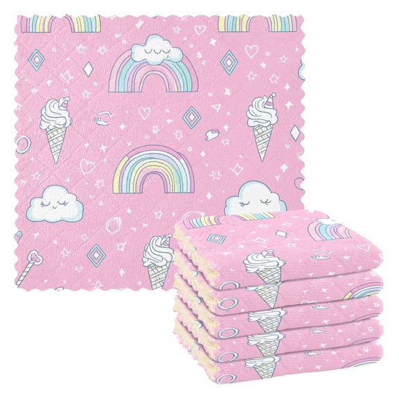 Yayeee 6 Pack Kitchen Dish Cloths Set for Washing Soft Drying Absorbent Microfiber Towels, Ice Cream Rainbow Pattern