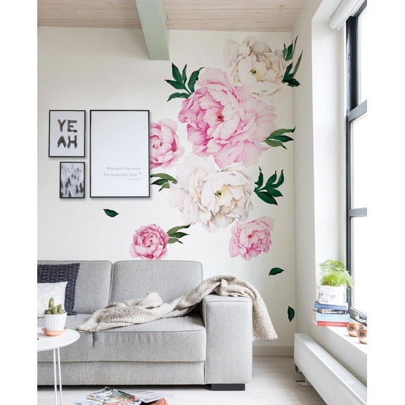 Peony Flowers Vinyl Wall Sticker - Vivid Pink