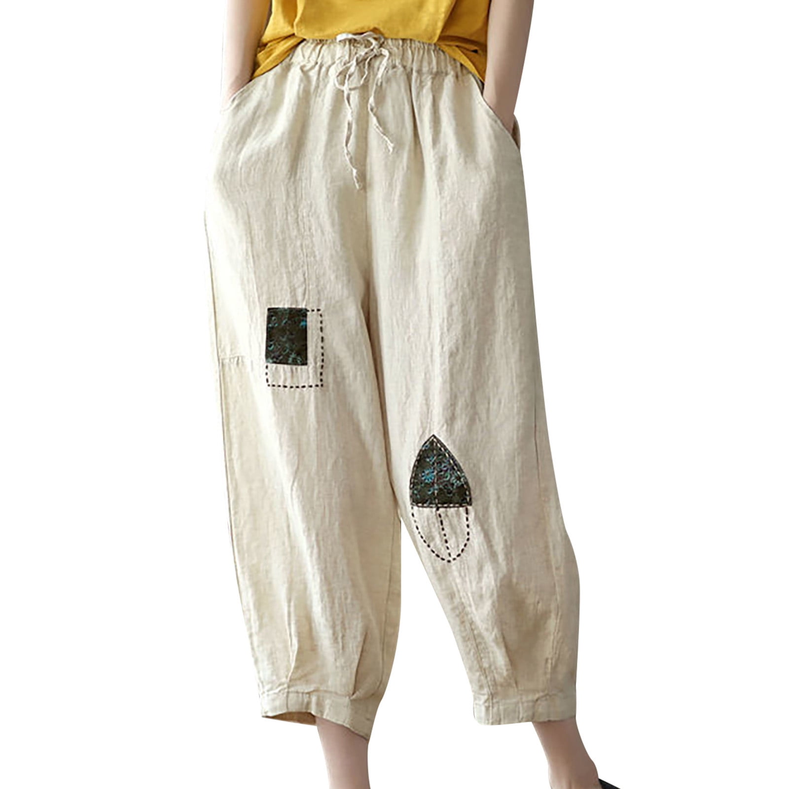 Ecqkame Women's Casual Cotton Linen Baggy Pants Clearance Women's ...