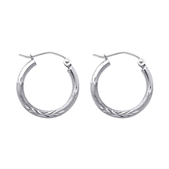 14k White Gold Diamond Cut Satin Finish Earrings Aracadas de Oro 2mm