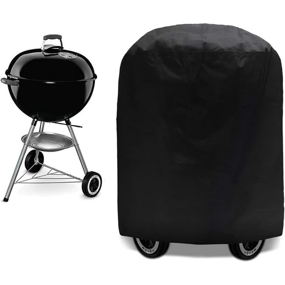 Round Bbq Grill Cover, Waterproof And Windproof Barbecue Cover For Outdoor Grills Up To 58 Inches, Easy To Clean And Store, Heavy Duty Protector With Adjustable Edging Rope,