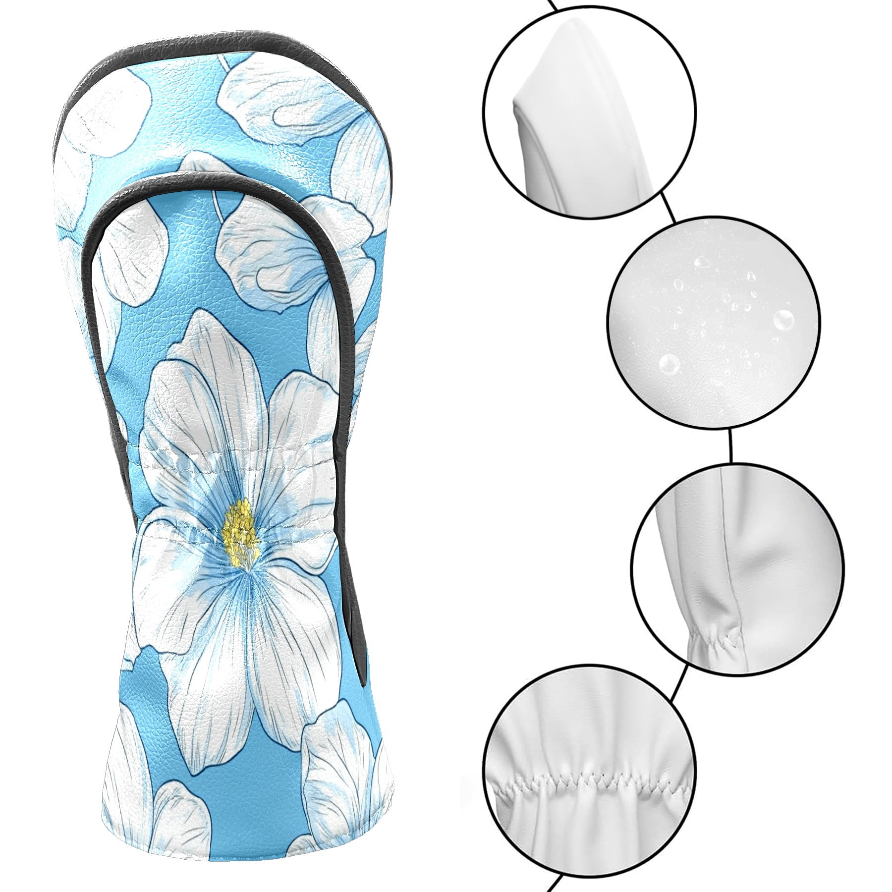 Golf Club Covers PU Leather Waterproof Head Covers for Fairway Woods Hybrids White Lily Unisex Fits Most Brands