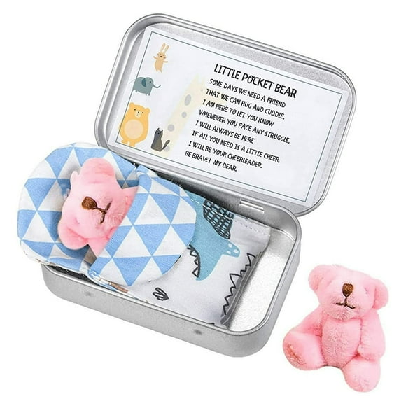 DEBGFS Little Pocket Bear Tin Soft Teddy Bear In A Tin Box Worry Doll For Anti-various Discomforts Birthday Gifts For Children,pink