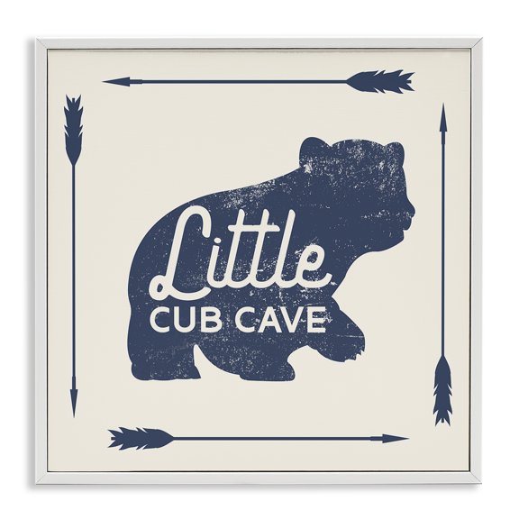 Stupell Industries Traditional Little Cub Cave Bear Sign White Framed Giclee Art, 24 x 24, by Lil' Rue