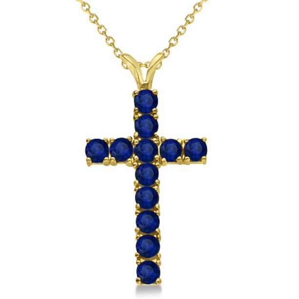 Seven Seas Jewelers Blue Sapphire Cross Pendant Necklace 14K Yellow