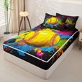 thumbnail image 2 of Homewish Kid Cartoon Softball Zipper Twin Comforter Sets with Fitted Sheet and 2 Pillowcases, Watercolor Splash Zipper Bedding Set, Black Reversible, 4-Piece, 2 of 6