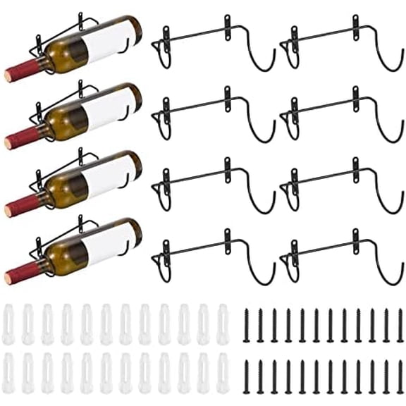 Spiral Wine Wall Holder 12 Pcs, Metal Wine Bottle Display Holder, Wine Bottles Display Wall Storage Shelf - for Home Kitchen Bar Wall Decor Black Left