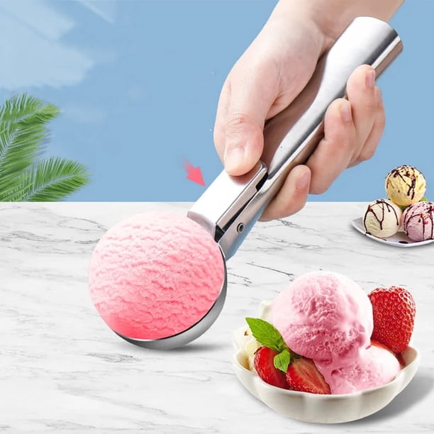 Cuchara para helado ManTuo con gatillo de liberación, de acero inoxidable, para galletas, de metal, fácil de limpiar, para helado, masa de galletas, sorbete y almendras (plateada)