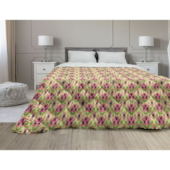 Colorful Down Alternative Comforter, Repeating Continuous Pattern of Mini Round Squares Retro Style Art Print, Microfiber Quilt for All Season, 5 Sizes, Multicolor, by Ambesonne