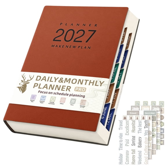 2027 Planner, A5 Academic Planner, Weekly Monthly Planner 2027, PU Leather Hardcover Organizer, Appointment Book with Monthly Tabs, Daily Agenda Calendar for Work Life Organization, Orange