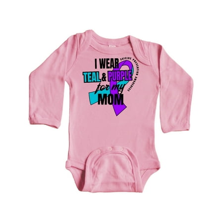 

Inktastic Suicide Prevention I Wear Teal and Purple for My Mom Gift Baby Boy or Baby Girl Long Sleeve Bodysuit