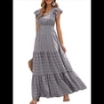 thumbnail image 2 of Vestido de Verano 2025 para Mujer, Cuello en V, Corta, Cintura Alta, Estampado Floral, Volantes Escalonados, Corte A, Maxi Gris L, 2 of 8